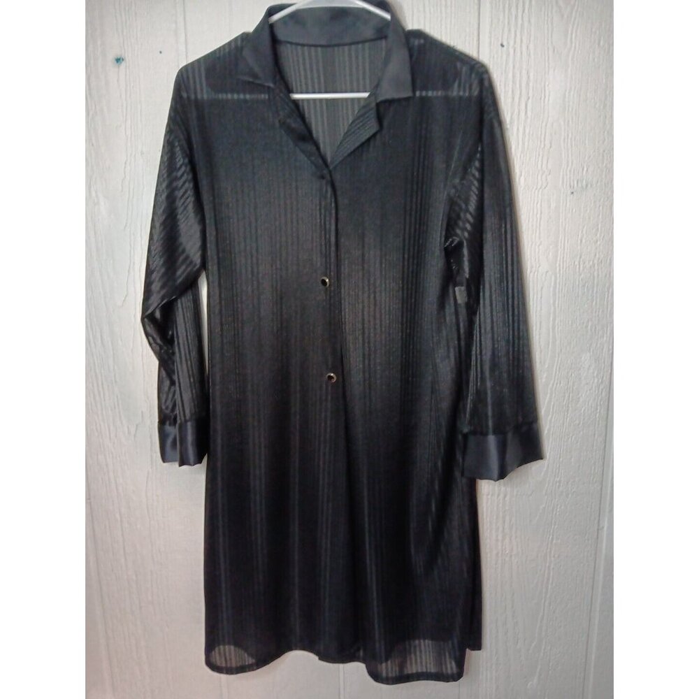 Vintage Petra Fashions Robe Women's L Semi Sheer Striped Button Front Lingerie